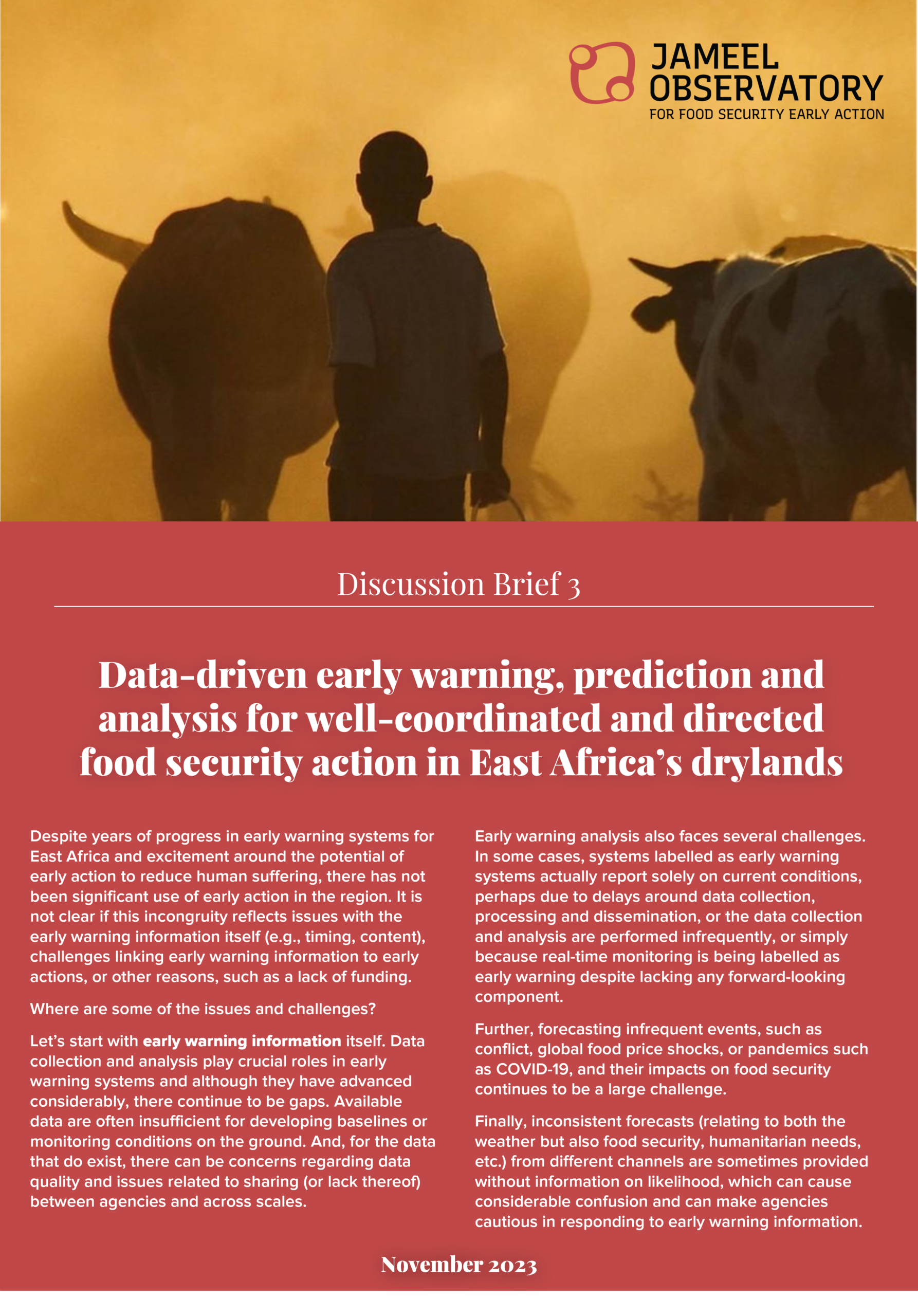 Data-driven early warning, prediction and analysis for food security action in East Africa